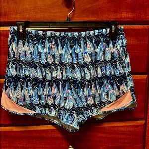 Lilly Pulitzer Luxletic Low Tide Navy Sails and Stripes Ocean Trail shorts. M